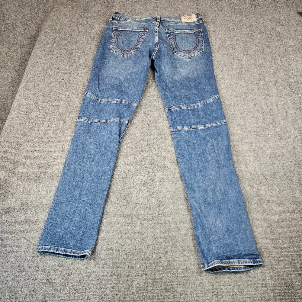 True Religion Rocco Moto Relaxed Skinny Jeans Mens 34 Blue Biker Denim Pants
